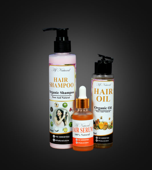 MF Natural Hair Care Set – Shampoo, Hair Oil & Hair Serum (100% Natural)