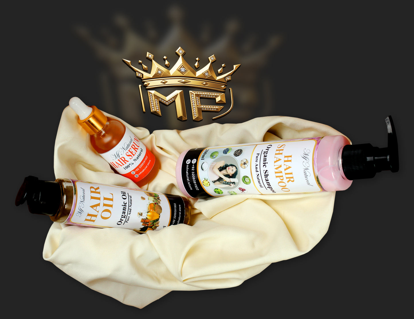 MF Natural Hair Care Set – Shampoo, Hair Oil & Hair Serum (100% Natural)